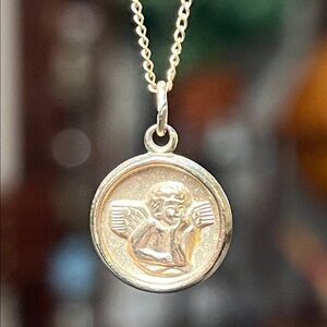 VTG 14k Gold Filled Cherub Putti Raphael Guardian Angel Pendant Charm Necklace